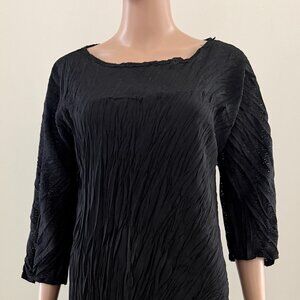 Babette Size Medium  Pleated 3/4 Sleeve Midi Dress Black  Y2K  Vintage